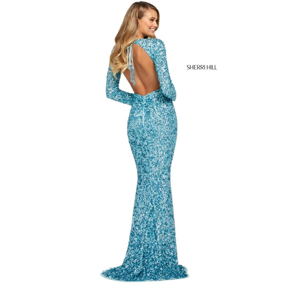 Sherri Hill Prom Dress Long Sleeve Sequin Gown - Picture 9 of 10